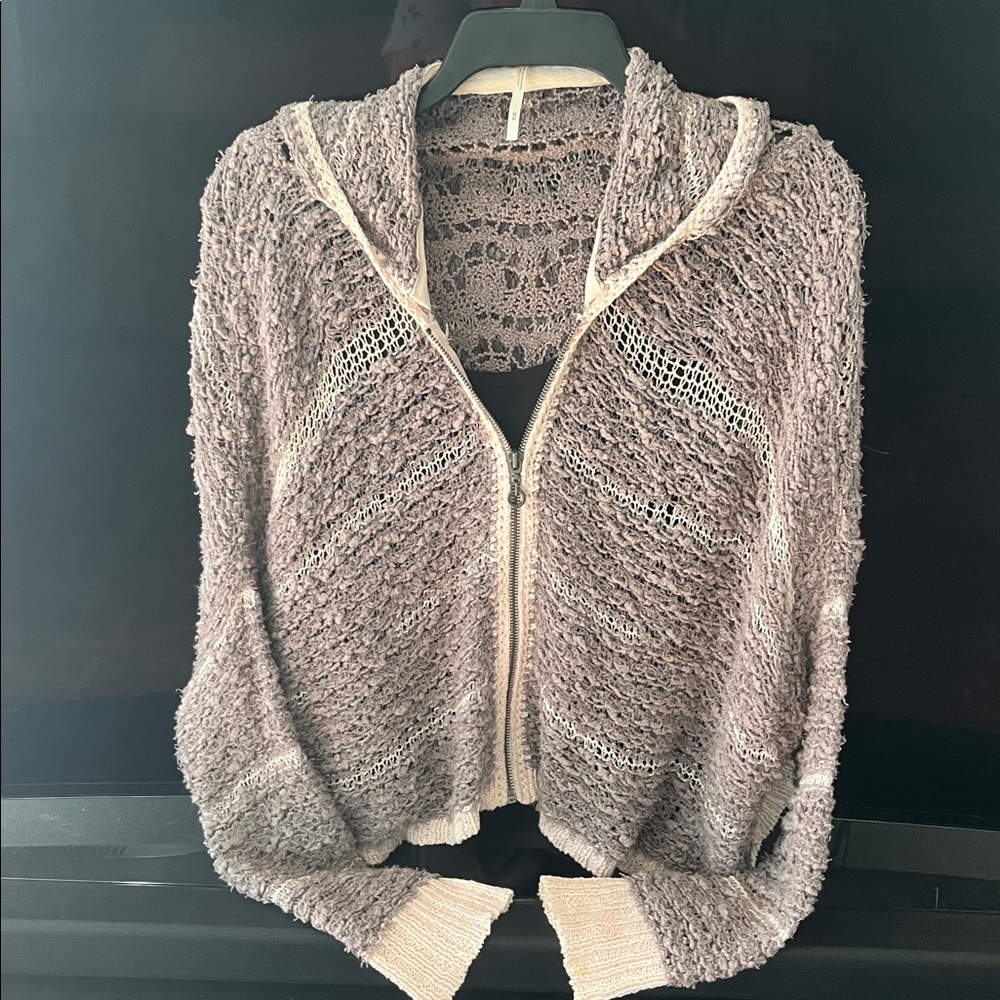 Free People Beige/Cream Hooded Cardigan/ Shrug Sz M